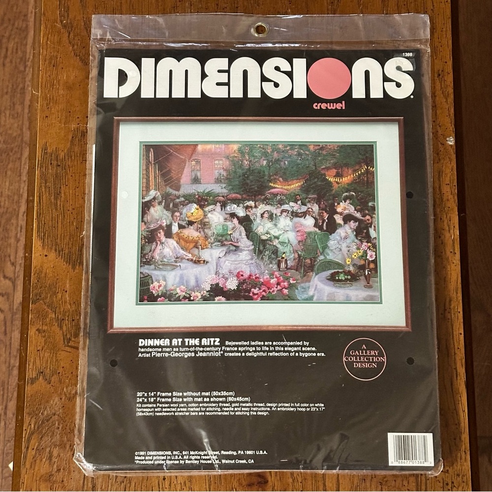Vintage Dimensions Crewel Embroidery Kit “Dinner At The Ritz” NEW IN PACKAGE